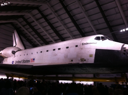 Space Shuttle Endeavour on display at the Samuel Oschin Pavilion at the California ScienCenter.