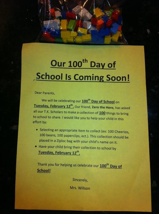 T's 100th Day of School assignment: Complete.