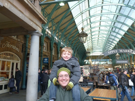 Happy boys settling into our hood-away-from-home, Covent Garden.