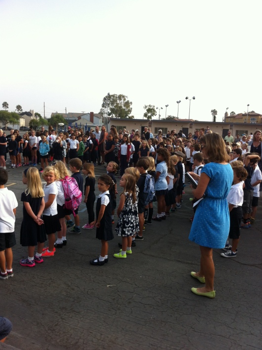 T's first weekly school assembly!